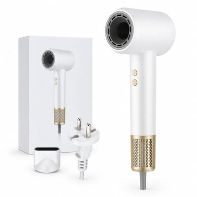 Föhn - 1600 W 220 V - borstelloze motor met hoge luchtstroom - witte holle niet-opvouwbare behuizing - concentrator en diffuser