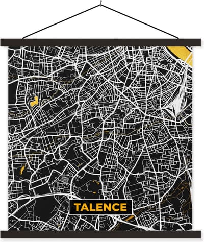 Posterhanger incl. Poster 60x60 cm - Schoolplaat - Frankrijk – Plattegrond – Talence - Stadskaart - Kaart - Textielposter - Zwarte latten - Stadskaart