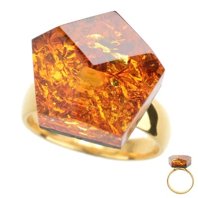 Cavill - Elegante Zilveren Ring met 8 ct Fancy Slijpsel Cognac Barnsteen - 925 Sterling Zilver Verguld - Handgemaakte Baltische Barnsteen Sieraden