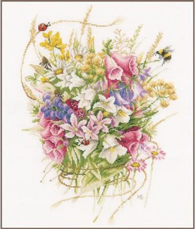 Lanarte Borduurpakket - Borduurset - Borduurpakket volwassenen - Telpakket kit - 30 x 44cm - Boeket zomerbloempjes - Marjolein Bastin - PN-0173516
