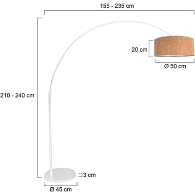 Vloerlamp Sparkled Light 4341W - wit metalen frame met kurken kap Ø40 cm, hoogte 193 cm, diepte 165 cm, draaibaar, kantelbaar en hoogte verstelbaar - Steinhauer