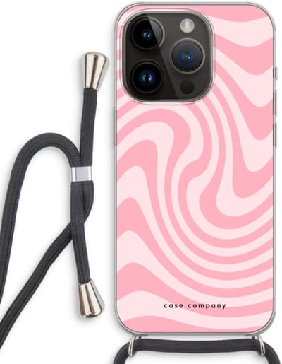 Case Company® - Hoesje met koord geschikt voor iPhone 14 Pro hoesje met Koord - Swirl Roos - Telefoonhoesje met Zwart Koord - Bescherming aan alle Kanten en Over de Schermrand