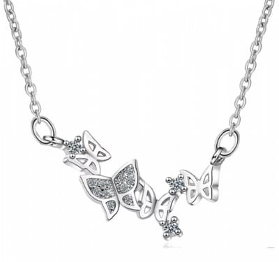 zilveren ketting met vier vlinder strass 44 cm