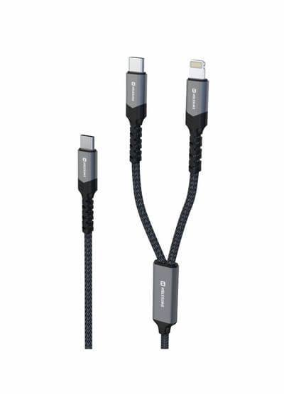 Swissten 2-in-1 USB-C Kabel - 100W Snellader - USB-C naar USB-C & Lightning - 1.5M - Geschikt voor Smartphone, Tablet & Laptop - Zwart