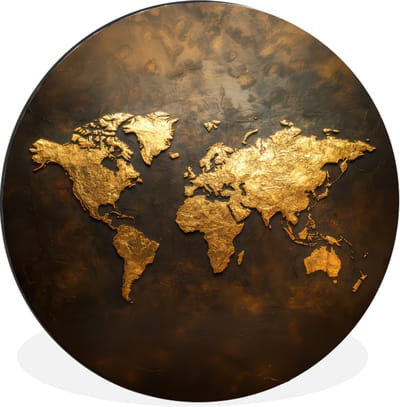 WallCircle - Wandcirkel - Muurcirkel - Wereldkaart - Goud - Roest - Aluminium - Dibond - 30x30 cm - Binnen en Buiten
