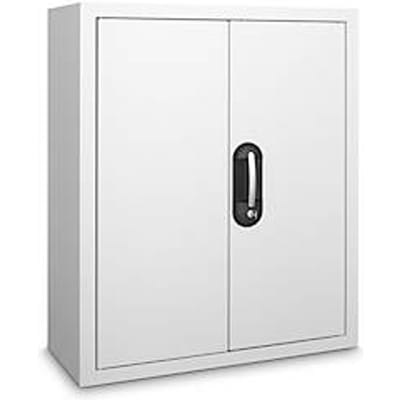 Magazijnkast - B 700 x D 300 x H 830 mm - 6 legborden - zonder bakken - met deuren - blank alulichtgrijs