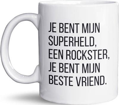 NietMokken.nl - Je bent mijn superheld, een rockster, mijn beste vriend - Tekst van iconische lied van Daisy - Perfecte beker voor Valentijnsdag - Aan beide zijden bedrukt - Vaatwasser- en magnetronbestendig - Keramische mok 325 ml - Leuk cadeau