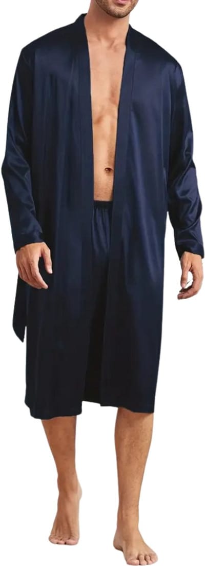 Livano Satijnen Badjas Heren - Kimono - Kamerjas - Satijn - Ochtendjas - Pyjama - Marineblauw - Maat S
