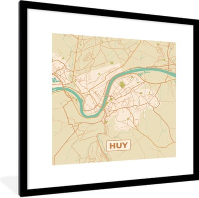 Fotolijst incl. Poster - Plattegrond - Kaart - België - Huy - Stadskaart - 40x40 cm - Posterlijst