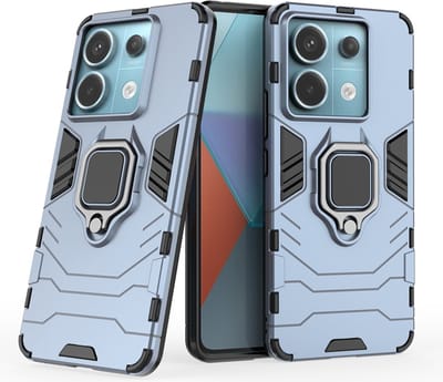 MobyDefend Hoesje - Geschikt voor Xiaomi Redmi Note 13 Pro 5G - Dubbelgelaagde Pantsercase Met Standaard - Blauw