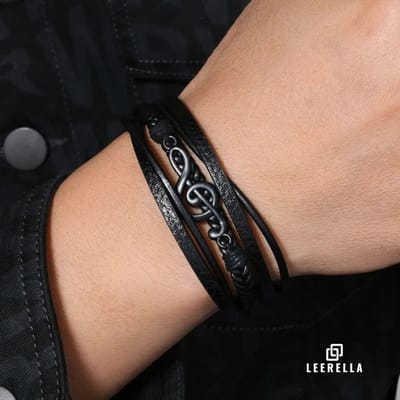 Leerella Muzieksleutel Armband van 21 cm Zwart in Echt Leer voor Dames en Heren, Een Diepgaande Verkenning van Muzieksleutel Leer Armbanden voor Muziekliefhebbers en Trendsetters
