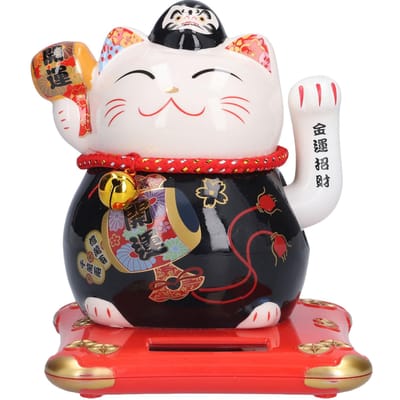 Chat Porte-Bonheur 6 pouces Céramique Chat Agitant Porte-Bonheur Ornement Décoration de Maison pour Chambre Voiture Bureau Type 3 black