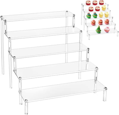 5 Niveaus Transparante Display Stands, Acryl riser display plank staan, Trede Plinten Voor Sieraden, Verkoop, Figuren, Cupcakes en Desserts (40 x 32 x 25 cm)