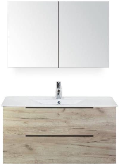 Seville Badmeubelset 100 cm - Craft Oak Edge Greep - Wastafel Enjoy met Spiegelkast