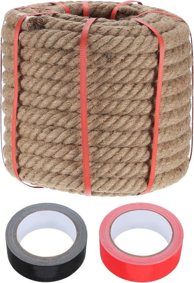 Dik jute touw van 3,1 cm x 230 cm voor knutselen, schommels en landschapsarchitectuur, natuurlijk en sterk