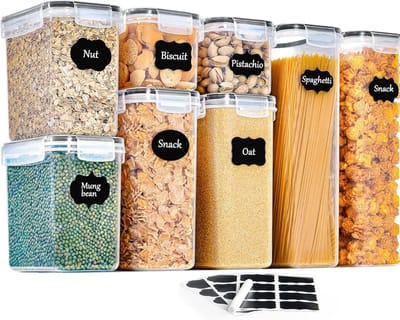8-Piece Set Kitchen Airtight Plastic Storage Boxes with Lids for Storing Pasta, Muesli, Rice, Flour, and Feeding Pets