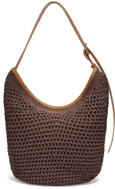 Trendy Gehaakte Schoudertas - Modieuze Tas met Verfijnde Textuur - Elegant Model voor Dagelijks Gebruik en Vakantie - Donkerbruin