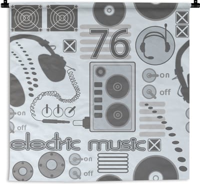 Wandkleed - Wanddoek - DJ - Koptelefoon - Vintage - Tekening - Design - 90x90 cm - Wandtapijt