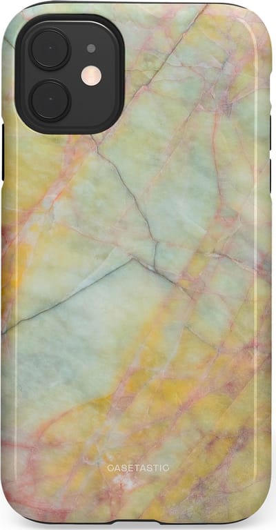 Casetastic hoesje geschikt voor Apple iPhone 11 - Dubbellaagse bescherming - Zomer Marmer - Fashion Case - Mintgroen Geel