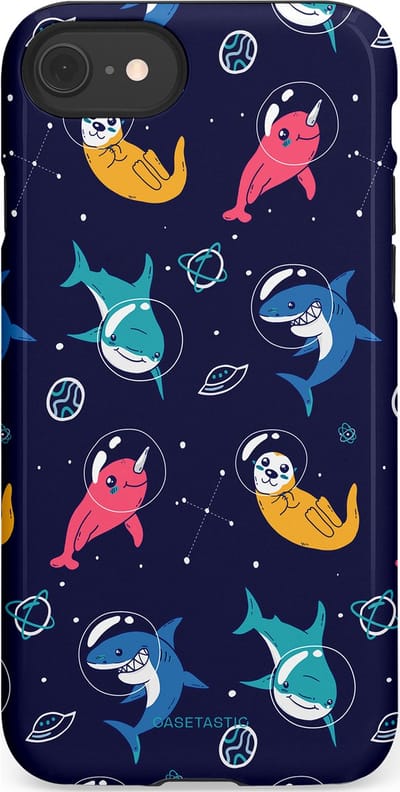 Casetastic Hoesje Geschikt voor Apple iPhone 7/8/SE - Stijlvolle Beschermende Duo-layer Case - Ruimte Oceaan Blauw