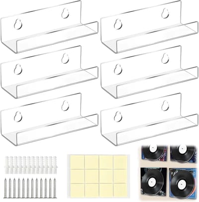 Transparante Acryl Wandplank voor 6 Vinyl Platen, CD's en Fotoalbums - Wandmontage, Ruimtebesparend en Stijlvol Design