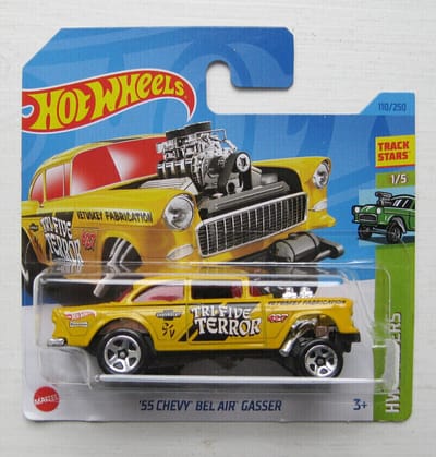 HOT WHEELS '55 CHEVY BEL AIR GASSER YELLOW 110/250 (1:64) HW GASSERS 1/5