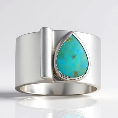 Cavill - Zilveren Ring 925 Sterling Verzilverd - Amerikaanse Turkoois Peervormig 1,454 ct - Brede Elegante Ring - Druppel Geslepen Steen