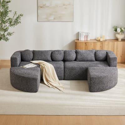4-Zitsbank, Moderne Hoekbank, U-Bank, Modulaire Slaapbank met Slaapfunctie, Volledig Gecomprimeerde Wolkenbank, Chenille, Geen Montage, B292 x D165x H68 cm-Zwart