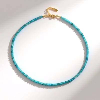 Cavill - Elegante Zilveren Ketting - 925 Sterling Zilver Verguld - Blauwe Braziliaanse Apatiet Kralen 71,67 ct - Gefacetteerd