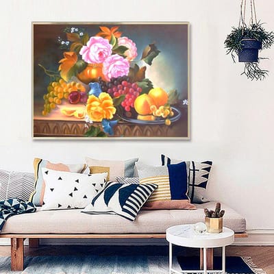 Verf met diamanten volledige ronde bloemen diamant borduurwerk fruit van strass handgemaakte huisdecoratie 20X30CM gray