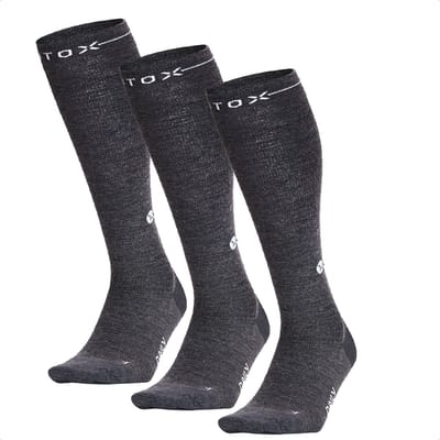 STOX Energy Socks Merino Everyday Sokken Heren - 3 Pack - Compressiekousen - Donkergrijs / Wit - Merino Wol Compressie Sokken - Naadloos - Steunkousen - Maat: 40-44 (3 paar)