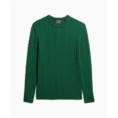 Superdry - Klassieke gebreide kabeltrui van katoen met ronde hals - Heren - Sweaters