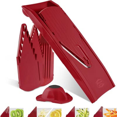 Starter mandoline slicer - Groente snijden schijfjes blokjes - 5-delige set rood mandoline