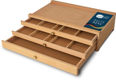 Artina Troyes - Houten Schilderskoffer & Opbergkoffer - Met 3 vakken - 41x26x11 cm - Van beukenhout