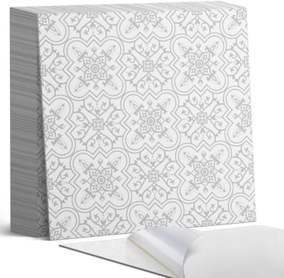 Coloray Plaktegels - Bloemenpatroon met ornamenten Zelfklevende Tegels - 20 cm x 20 cm - Grijs Plaktegels - 20 stuks - Vierkant PVC Tegels - Plaktegels Badkamer - Plaktegels Vloer - Vinyl Tegels Zelfklevend - Wandtegel Zelfklevend