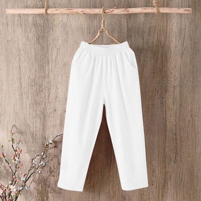 Damesbroek Losse Katoenen Broek met Grote Maat Katoen Effen Kleur Casual Dames Ondergoed M white