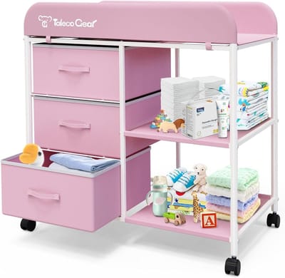 Draagbare Luiertafel met 3 Opbergmanden en Waterdichte Onderlegger - Mobiele Kinderkamer Organizer