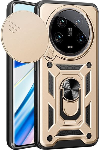 MobyDefend Hoesje - Geschikt voor Xiaomi 14 Ultra - Pantsercase Met Draaibare Ring - Goud