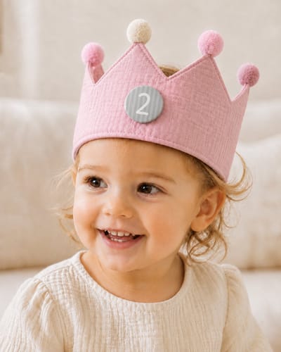 Verjaardagskroon Kind - Kroon Verjaardag Baby - 100% Katoen - Cijfers 1 t/m 10 - Buttons - Roze