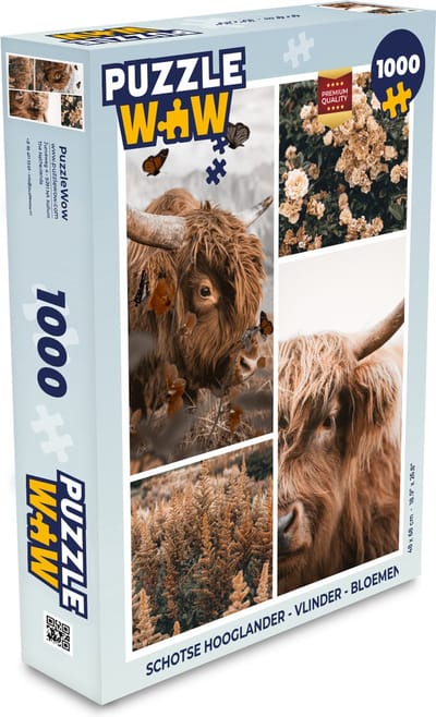 Puzzel Schotse hooglander - Vlinder - Bloemen - Legpuzzel - Puzzel 1000 stukjes volwassenen