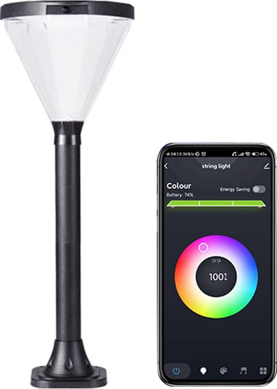 Solar Led Lantaarn met App - Telefoonbestuurbare Tuinverlichting op Zonne-energie - Padverlichting - dag/nacht Sensor