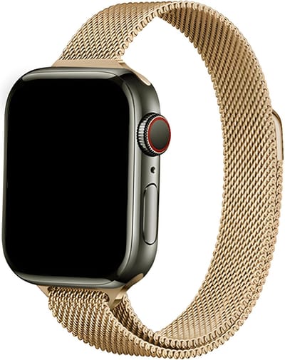 Innerlight® Thin+ - Goud - 38/40/41mm - Dun Milanees bandje geschikt voor Apple Watch - Magneetsluiting - Roestvrij staal - RVS - Geschikt als Apple watch bandje voor Series Geschikt voor Series 1/2/3/4/5/6/7/8/9/ 10 42mm/ 11 42mm/SE