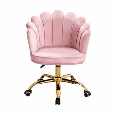 Velvet Schelp Bureaustoel Roze met Goudkleurig onderstel | Russle