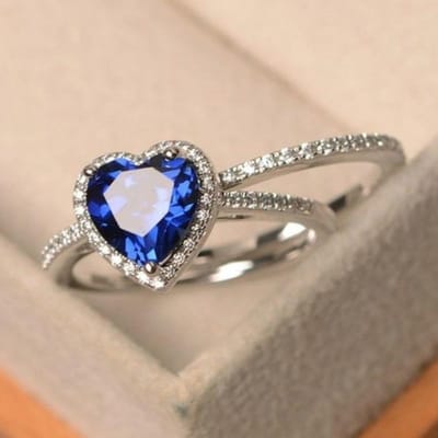 2 stuks, Prachtige 1 karaat Hart Donkerblauwe Diamant Verlovings Trouw Bruids Set Ringmaat 6 -10 10 gray