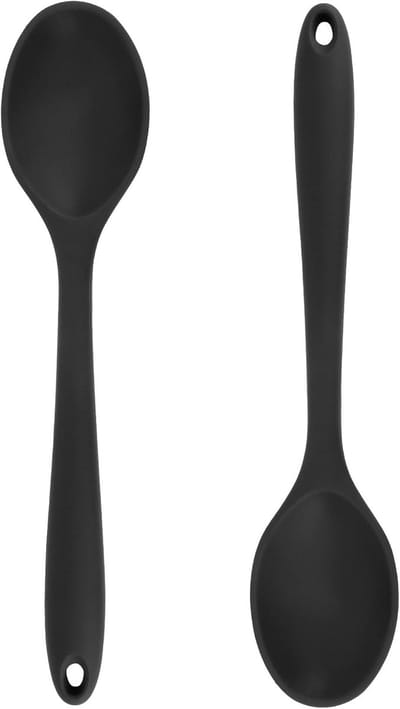Kooklepel - 2 Stuks - Roerlepel - Siliconen - Lepel - Sauslepel - Serveerlepel - Opscheplepel - Hittebestendig - Keukenhulpmiddel - Anti-aanbaklaag - Keukengerei - Geschikt voor keukens en eetkamers - 20.5*4.5 cm - Zwart