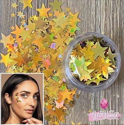 GetGlitterBaby® - Biologische / Biologisch afbreekbare Gouden Chunky Festival Sterren Glitters voor Lichaam en Gezicht Jewels / Biodegradable Sterretjes Face Body Glitter - Goud Sterretjes