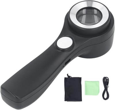 Vergrootglas Handheld, 60x Verlicht Vergrootglas USB Oplaadbaar LED-vergrootglas met LED-licht voor Observatie Buitenshuis, Aanraakschakelaarontwerp