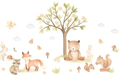 Honeybears behangsticker bosdieren – Behang stickers kinderkamer – Wandsticker – Baby en kinderkamer – 90 x 30 cm