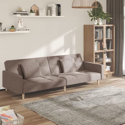 vidaXL - Slaapbank - 2-zits - met - 2 - kussens - stof - taupe