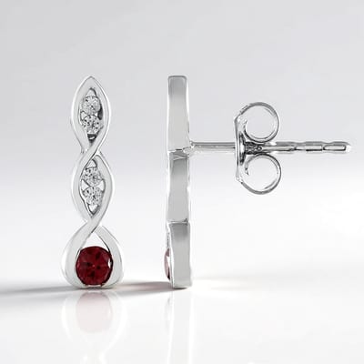 Cavill - Zilveren Oorbellen - 925 Sterling Zilver Platina Geplateerd - Rode Spinel 0 158 ct & Cambodjaanse Zirkon 0 119 ct - Rond - Elegant